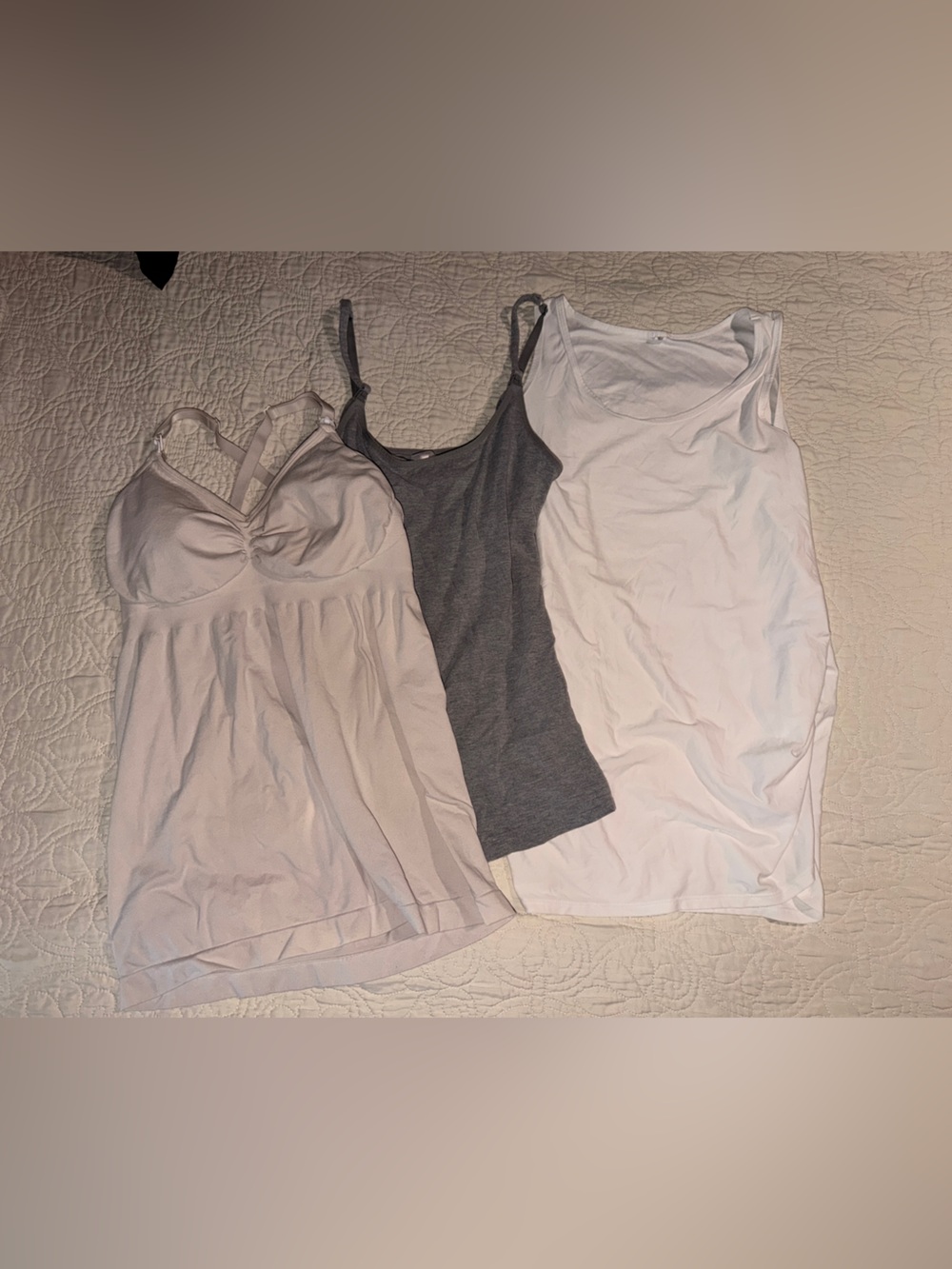 3-Pack Tank & Camisole Tops - White, Light Pink, Gray